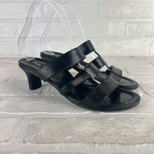 Paul Green 5.5 Heeled Sandals Womens 8 US Black Leather Slip On‎ Strappy Heels